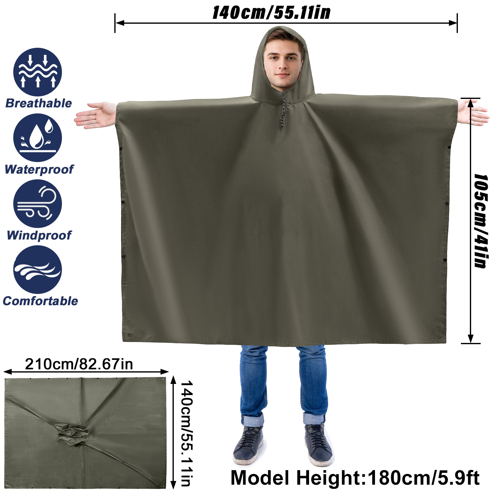 Adult Rain Poncho Lightweight  - Cycling Gear Rain 评论和价格
